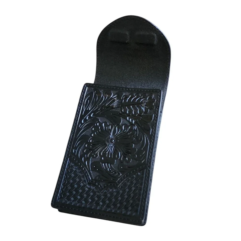 Ranger Belt Co Black Leather Phone Case Tooled Magnetic Closure Clip Vertical
